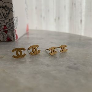 2 pairs of Chanel inspired studs 14k gold plated.